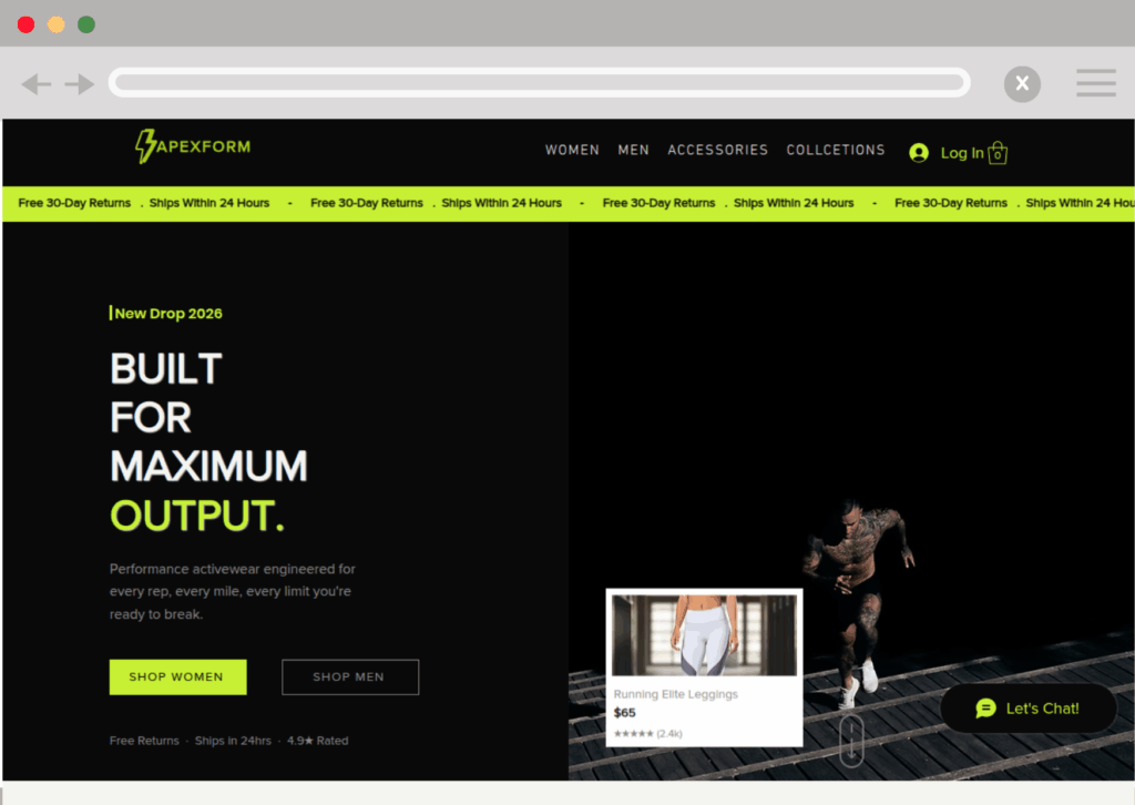 A gym wears hero website view